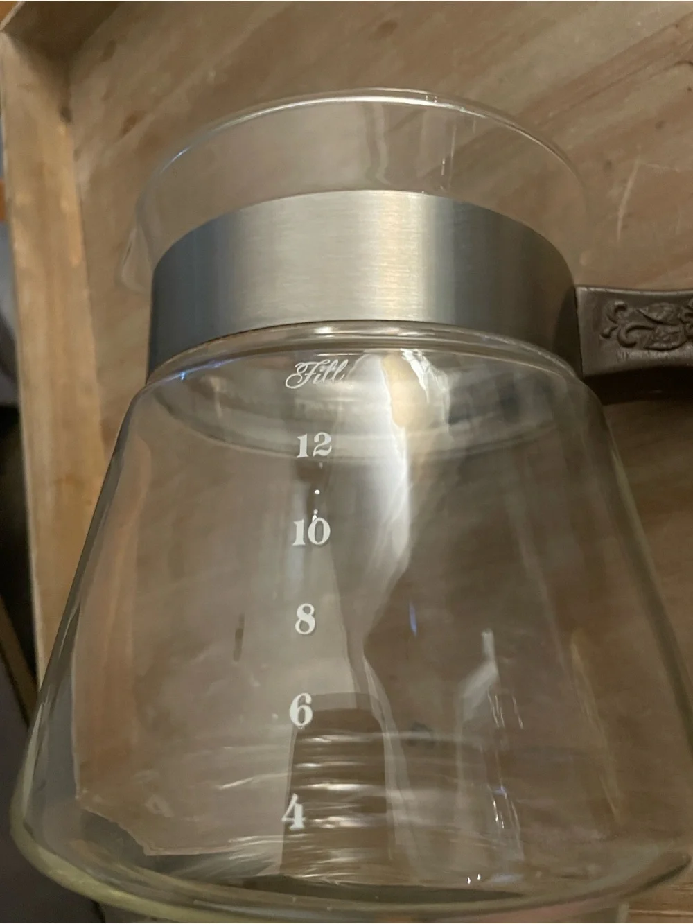 Clear Coffee Carafe Farberware Country with Brown. Floral Handle and Lid -12 cup